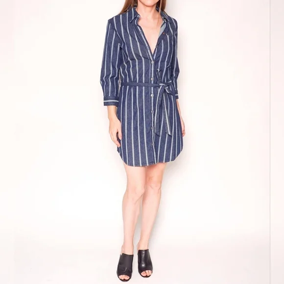 7 For All Mankind Denim Stripe Shirt Dress - Picture 2 of 11